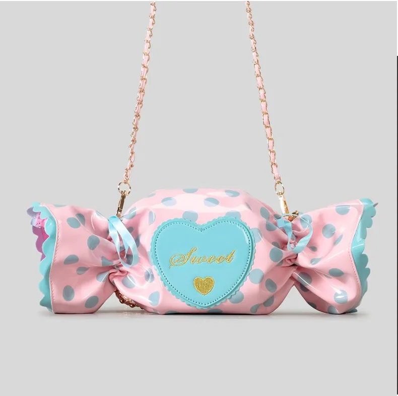 

Cute Candy Design Crossbody Bag for Women Creative Funny Shoulder Bags Colorful Pvc Bag for Girls Harajuku Love Hearts Purses