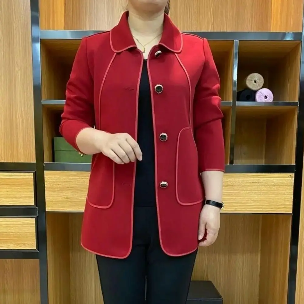 

Women Solid Color Jacket Stylish Middle-aged Women's Cardigan Jacket Loose Fit Turn-down Collar Solid for Mothers for Mother