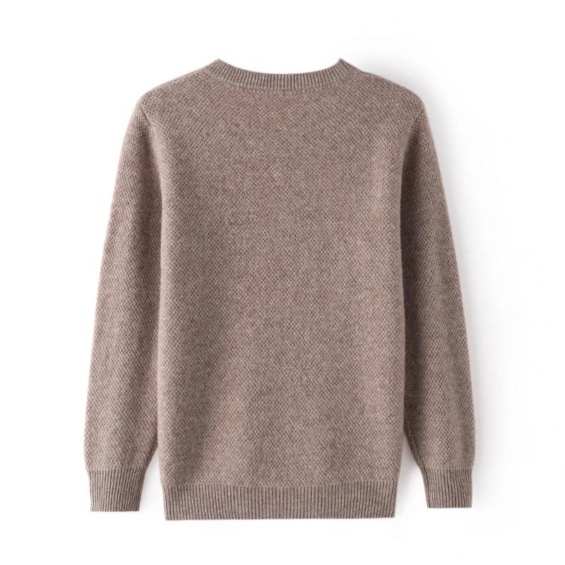 2023 Autumn/Winter New 100% Pure Wool Round Neck Fashion Honeycomb Solid Color Pullover Casual Fit Comfortable Soft Sweater Men