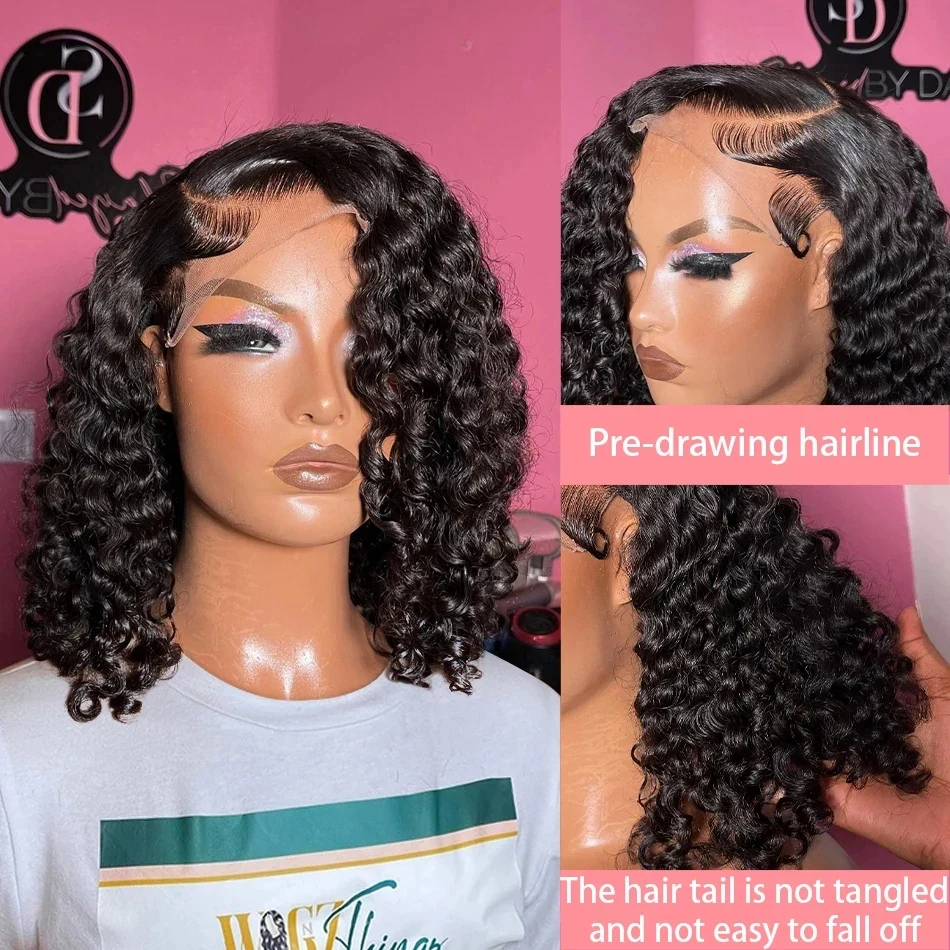 Perruques Courtes Bob en Cheveux Humains Vietnamiens 100% Naturels, Ondulées Profondes, Perruque Lace Front HD 13×4, Dentelle Transparente, Perruques avec Fermeture 2×6 4×4