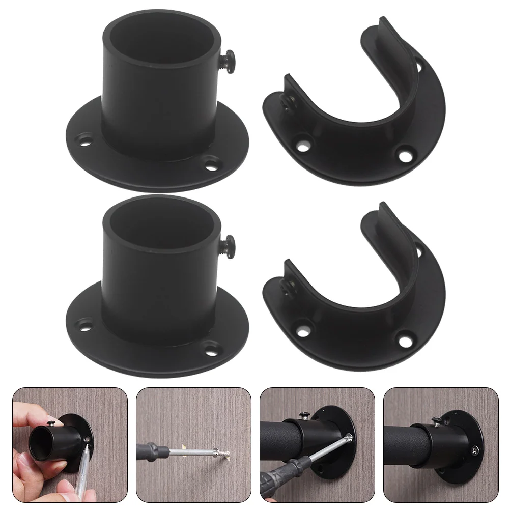 

4 Pcs Closet Rod Rack Bracket Support Holder Shower Curtain Wardrobe Socket Pole Bathroom Flange for