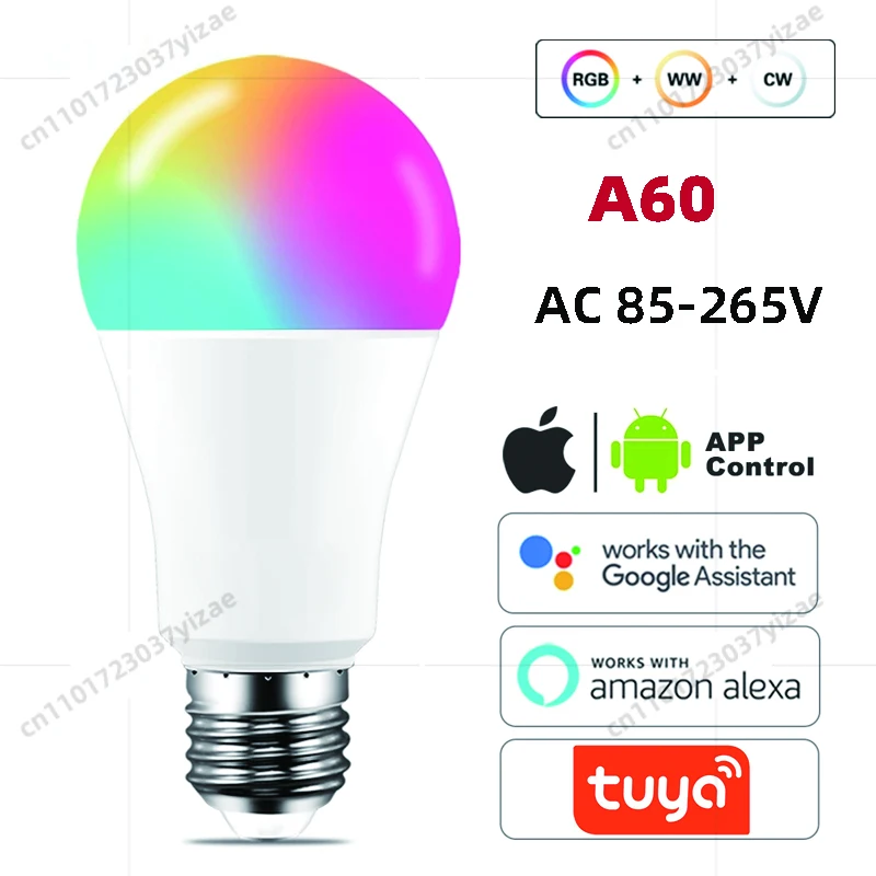 Tuya WiFi A60 E27 Smart LED Light Bulbs 85-265V Wide Voltage App/Alexa/Google Control Colors Music Sync No Hub Needed