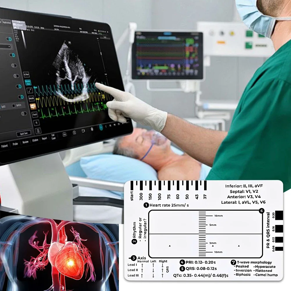 1-3Pcs ECG 7 Step Ruler ECG Guide Measurement Tool for ECG/EKG Interpretation Portable Pocket-Sized EKG Measuring Cards