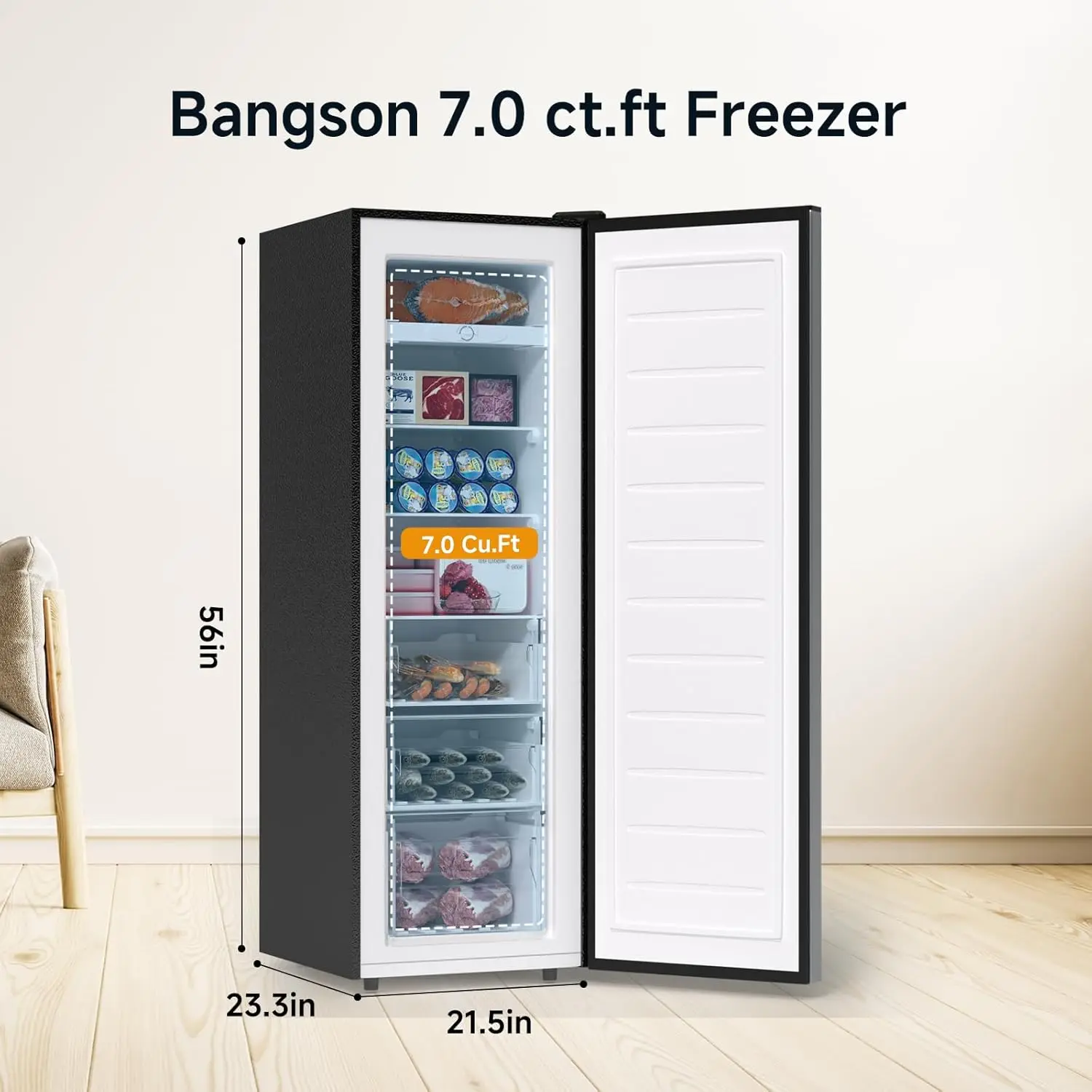 Upright Freezer,7.0 Cu.ft Stand Up Freezer,Convertible Upright Freezer/Refrigerator,Single Door for Kitchen,Office,Apartment