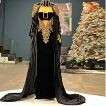 

Dubai Mermaid Evening Dresses Velvet Long Sleeve High Neck Beading Sequined Muslim Formal Party Prom Dress Robes De Soirée