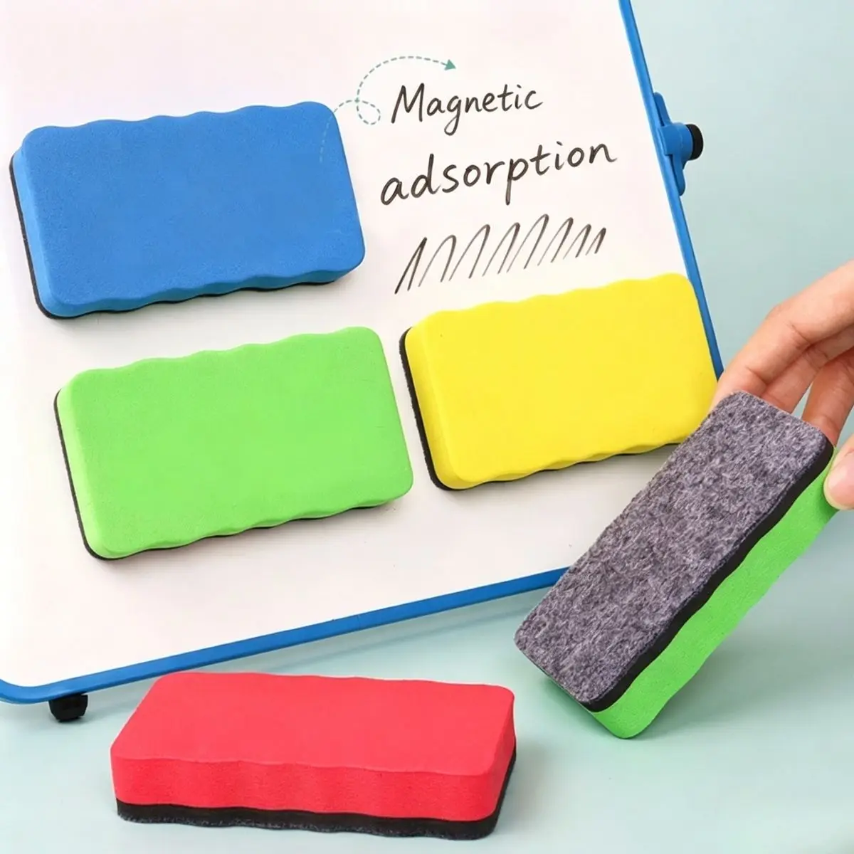 Set di 7 Gomme Cancellabili a Secco per Lavagna, Colori Assortiti, per Aula Scolastica - immagine 3