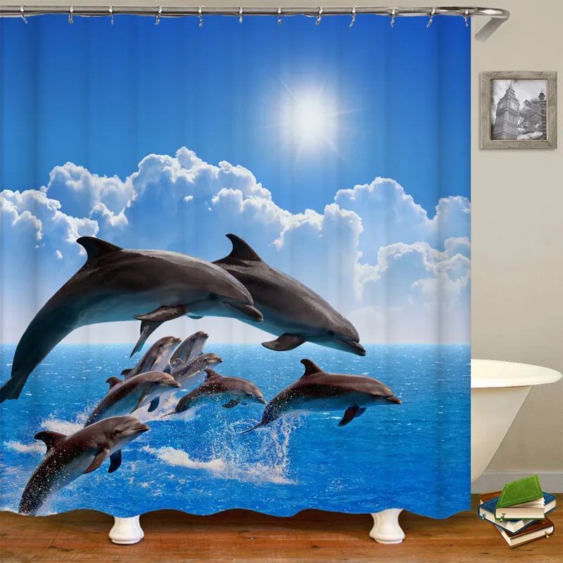 Ocean Shower Curtain Liner,Sea Theme Shower Curtain with 12 Hooks, Washable Dolphin Waterproof Shower Curtain for Bathroom Decor 5