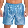 Mens Shiny Swimming Boxer Shorts Elastic Waistband Side Pockets Loose Beach Shorts Glossy Casual Bottoms Loungewear Bottoms