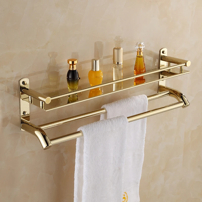 Gold Duschregal Anzahl Schichten Badezimmerzubehör Handtuchregal 2-Lagige Eckaufbewahrungshalter Regale Badezimmer-Hardware-Set