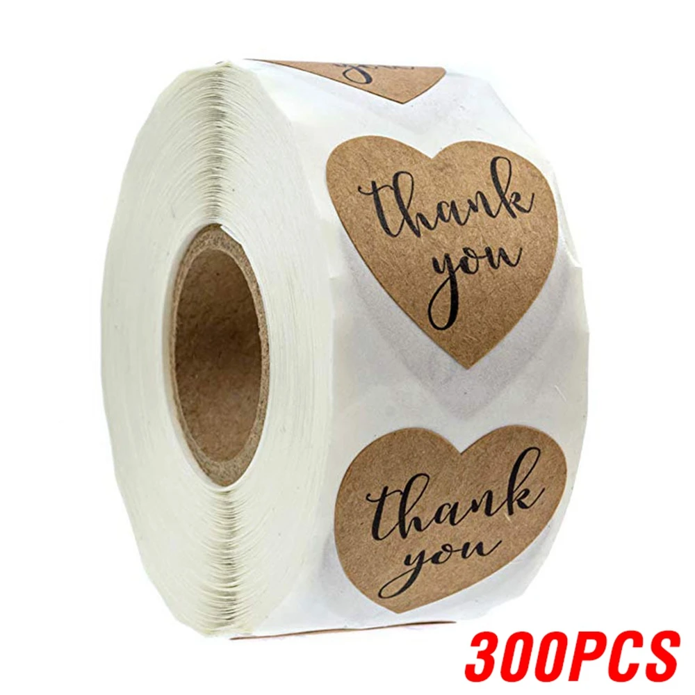 1in Natural Kraft thank you Stickers Heart shape seal labels 50-500pcs stickers scrapbooking for Package stationery sticker 