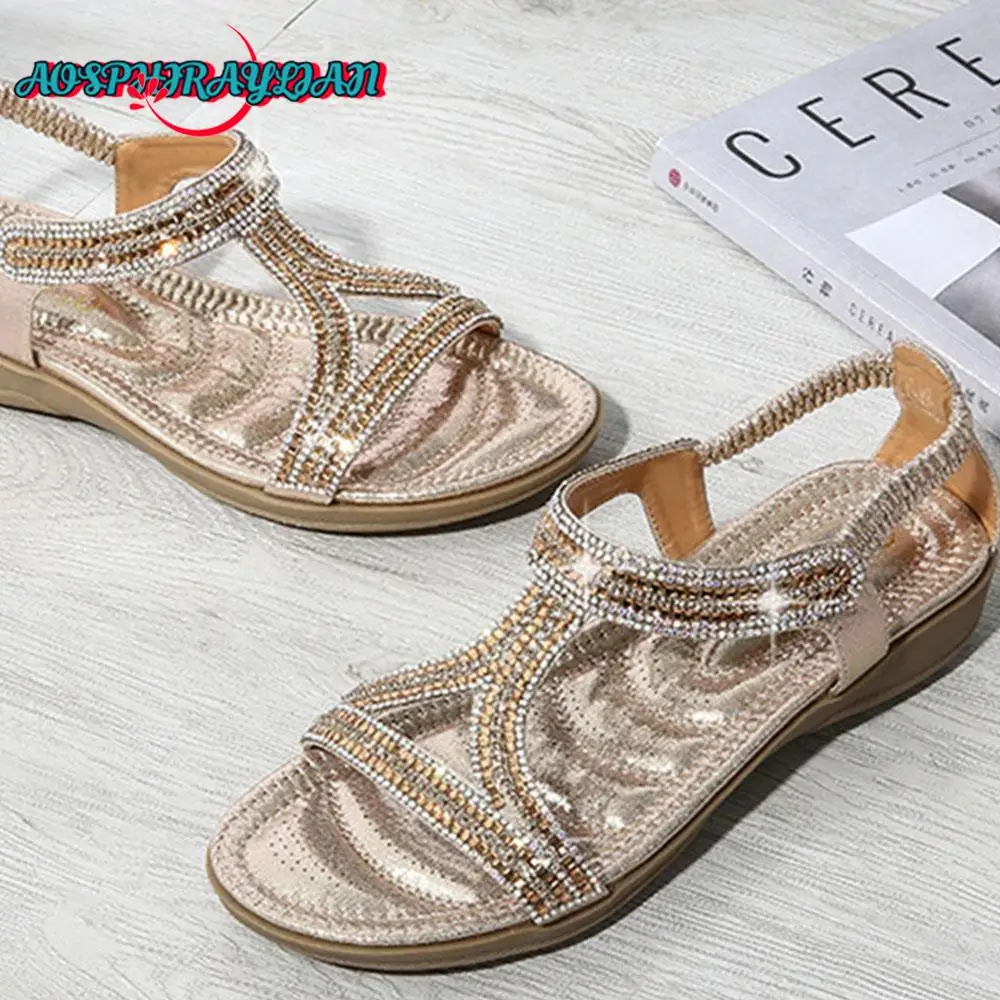 

2023 Women's New Leisure Rhinestones Wedges Sandals Comfortable Bohemia fashion Comfy Walk Summer Shoes