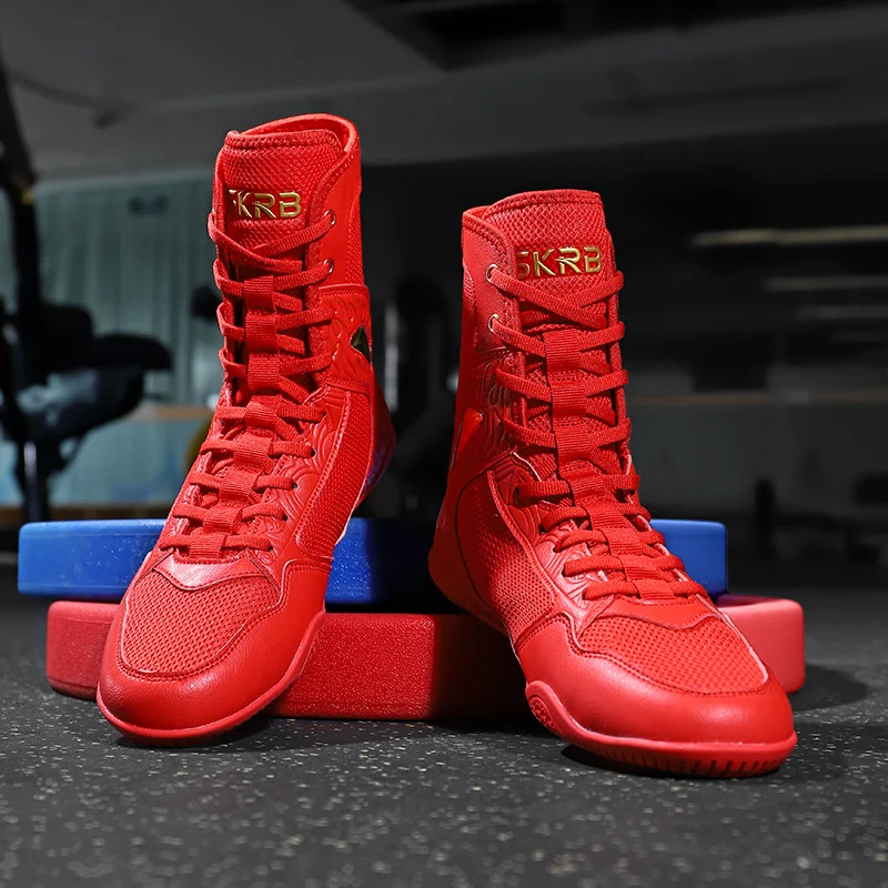Competition Training Boxing Shoes Professional High Top Sports Shoes for Men and Women Lightweight Breathable Wrestling