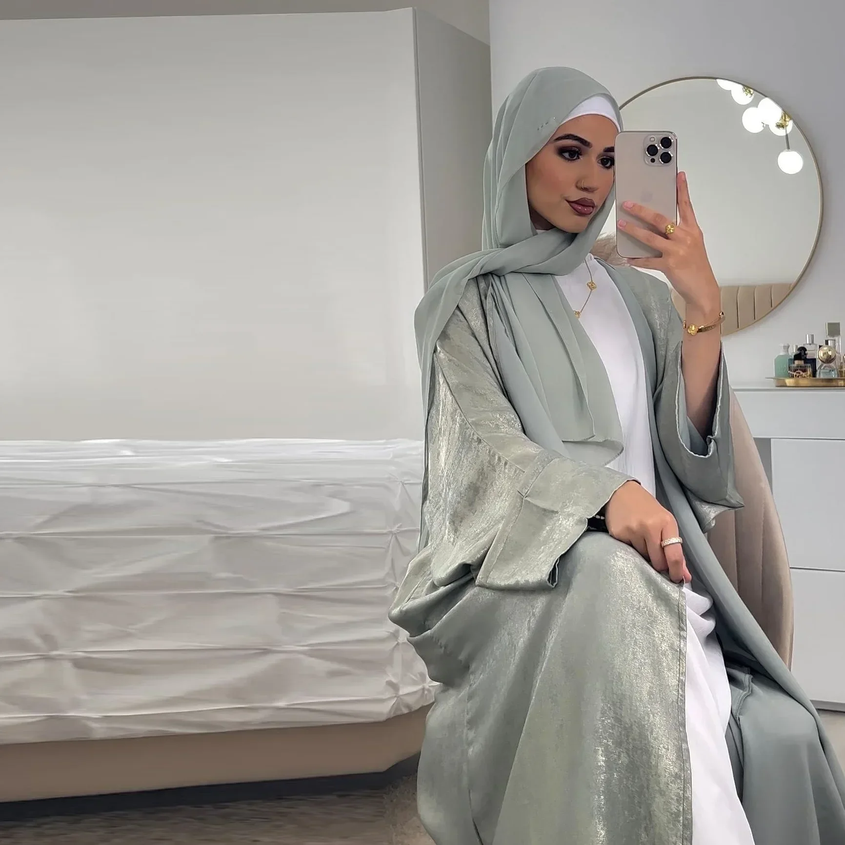 Robe longue en satin pour femmes, caftan musulman,