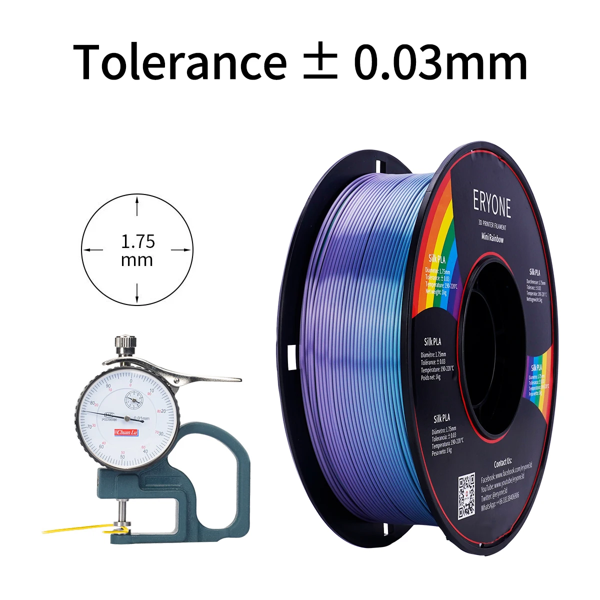 ERYONE Mini Rainbow PLA Filament 1KG For 3D Printing 1.75 mm +-0.03mm Tolerance For 3D Printer/Pen Rainbow Color Printer New 3d printer filaments,3d pen filament