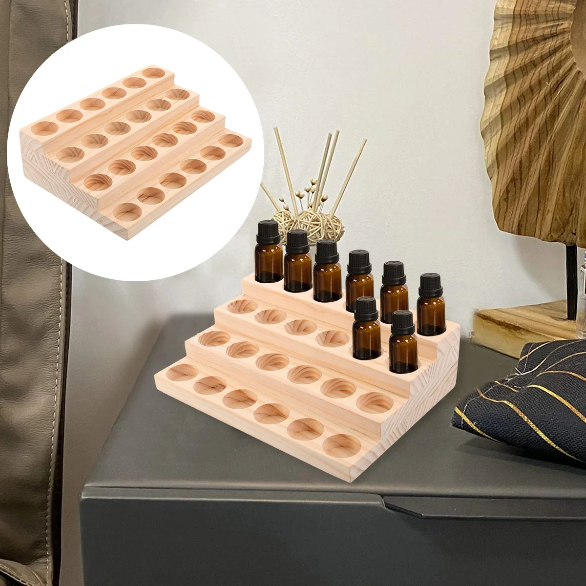

Display Shelves Essential Oil Bottle Stand Tabletop Rack Organizer Nail Polish Tray Holder Wooden