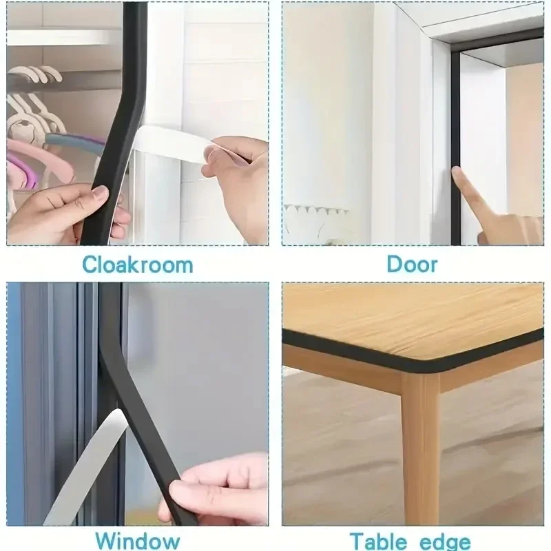 Sealing Strip Tape 4M Foam Self-adhesive Door Window Sealing Strip Wearable Sliding Dustproof Sponge Strip Soundproof Home Insulation