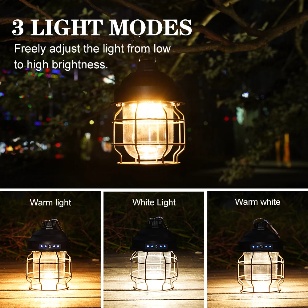 Camping Light Portable Lanterns Camping Lamp Camping Lantern Vintage Metal Hanging Camping Lanterns 3600mAh Battery Powered Warm Light Led Camp Lantern Rechargeable Tent Light For Outdoor
