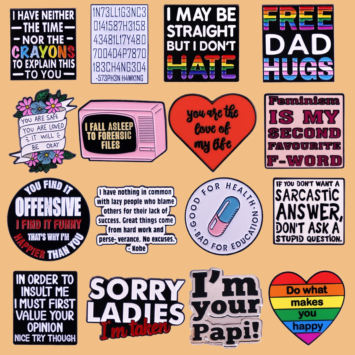 

Funny Quotes Brooch for Women Rainbow Lapel Pins For Backpack Costume Accessories Cartoon Inspiring Letter Jewelry Friends Gift
