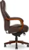 Executive Office Chair High Back Ergonomic Lumbar Support Memory Foam Brown Bonded Leather Big & Tall Design Wood Frame Sturdy & 4