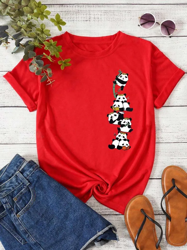Adorable Panda Print Women's Casual Crew Neck T-Shirt