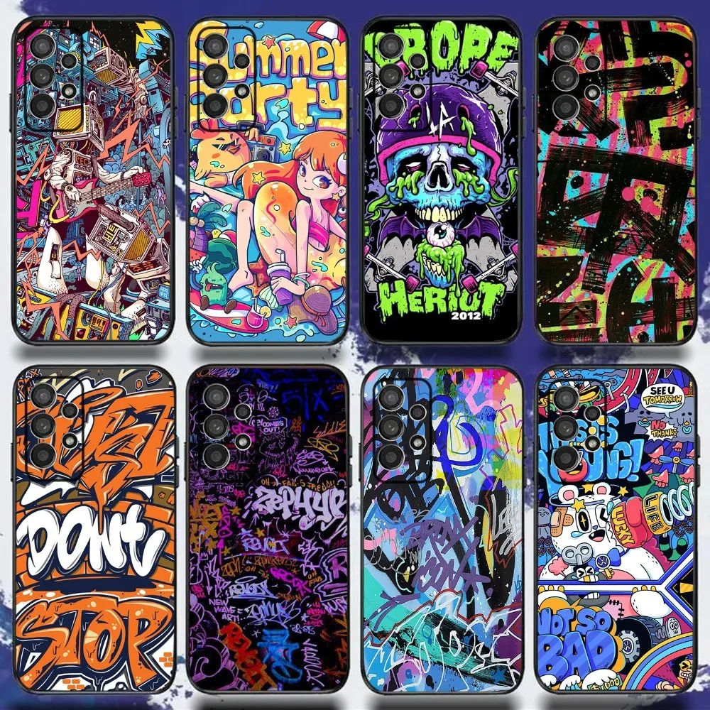 

Cool Colorful Graffiti Phone Case For Samsung S21,S22,S23,S30,Ultra,S20,Plus,Fe,Lite,Note,10,9,5G Black Soft Cover