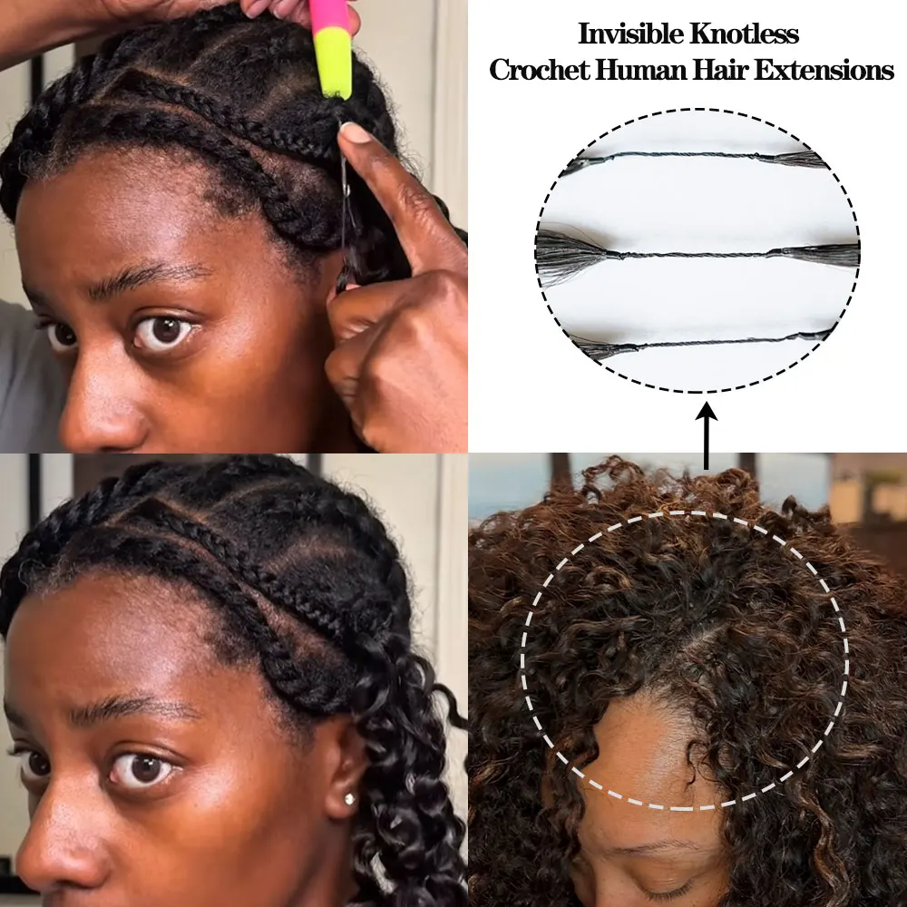 Feather Crochet Human Hair Burmese Curly Invisible Knots Deep Curly Crochet Human Hair Extensions Knotless Pre-Separated