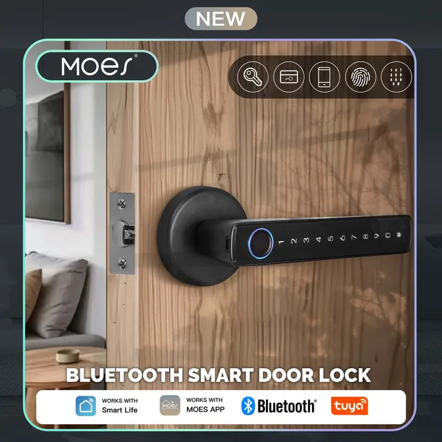 MOES Smart Fingerprint Door Lock Bluetooth Electronic Keyless Entry with APP Remote Control for Hotel Apartment Tuya Smart Life