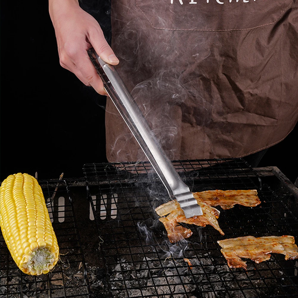 Extra Long Grill Tongs 45CM Stainless Steel for Kitchen Cooking Grilling Barbecue Food Clip Tool Silver