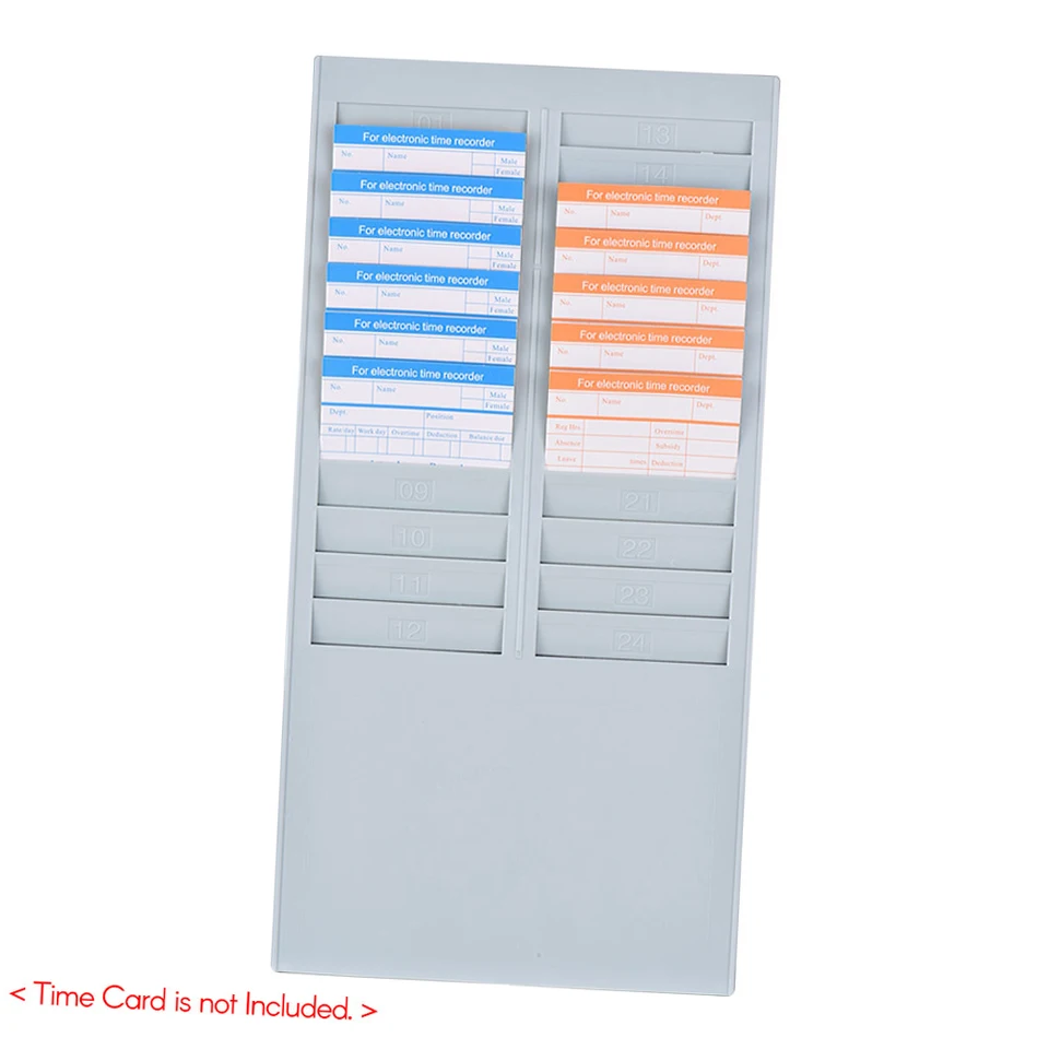 Time Card Rack Wall Mount Holder - 24 Pocket Slot For Attendance Recorder, Office Punch Time