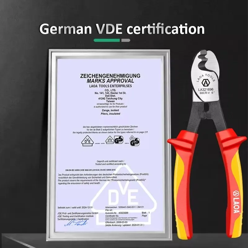 LAOA insulated cable scissors cable cutter 1000v electrician professional pliers impact stripping tool VDE pliers 6