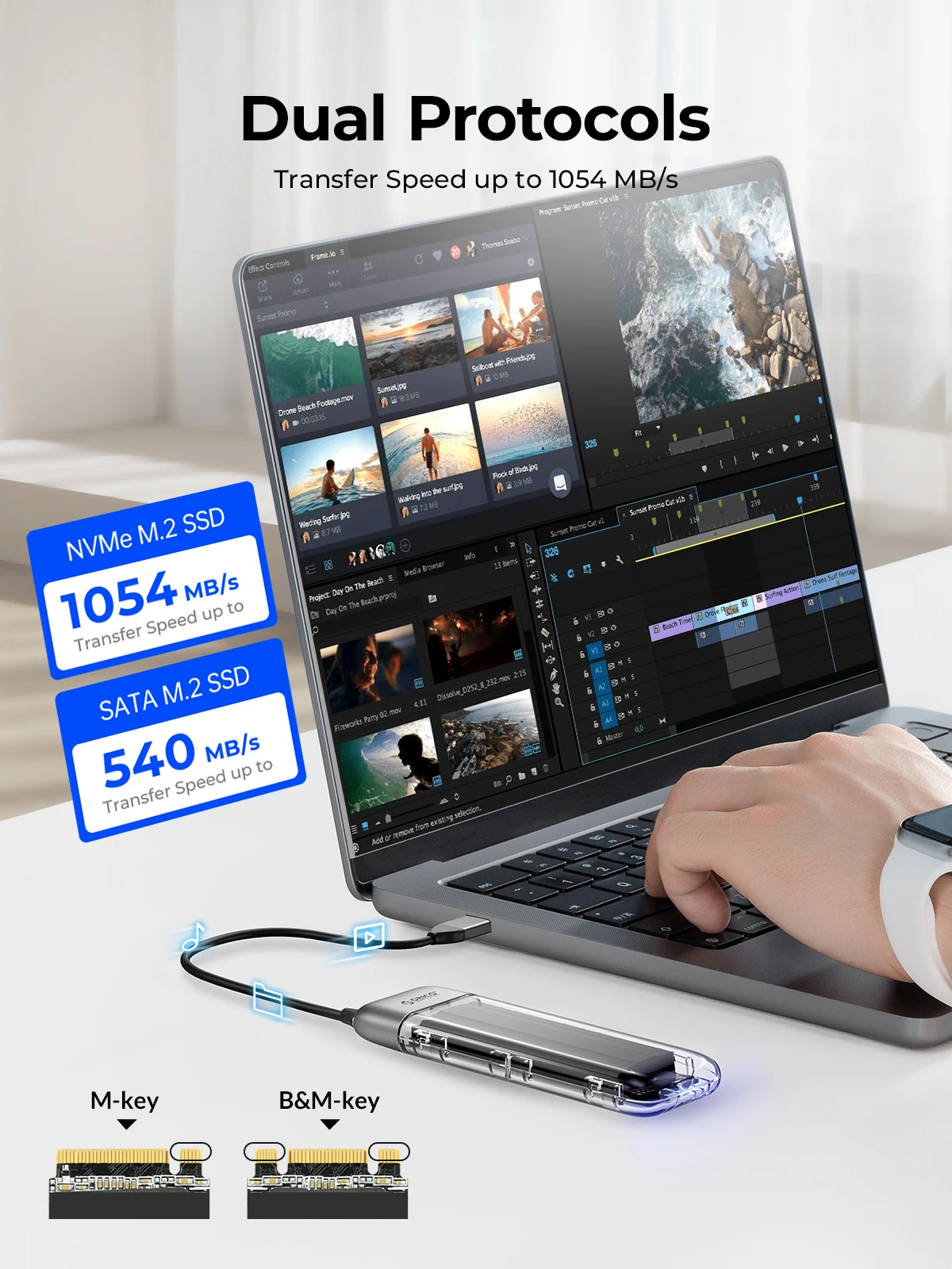 ORICO M.2 SSD Case NVME SATA SSD Enclosure Tool Free 10Gbps M.2 to USB Type C Transparent External Adapter Portable ssd enclosure hard drive enclosure