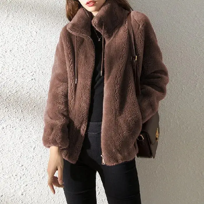 Stand Collar Two-Sided Velvet Thick Warm Faux Fur Coat