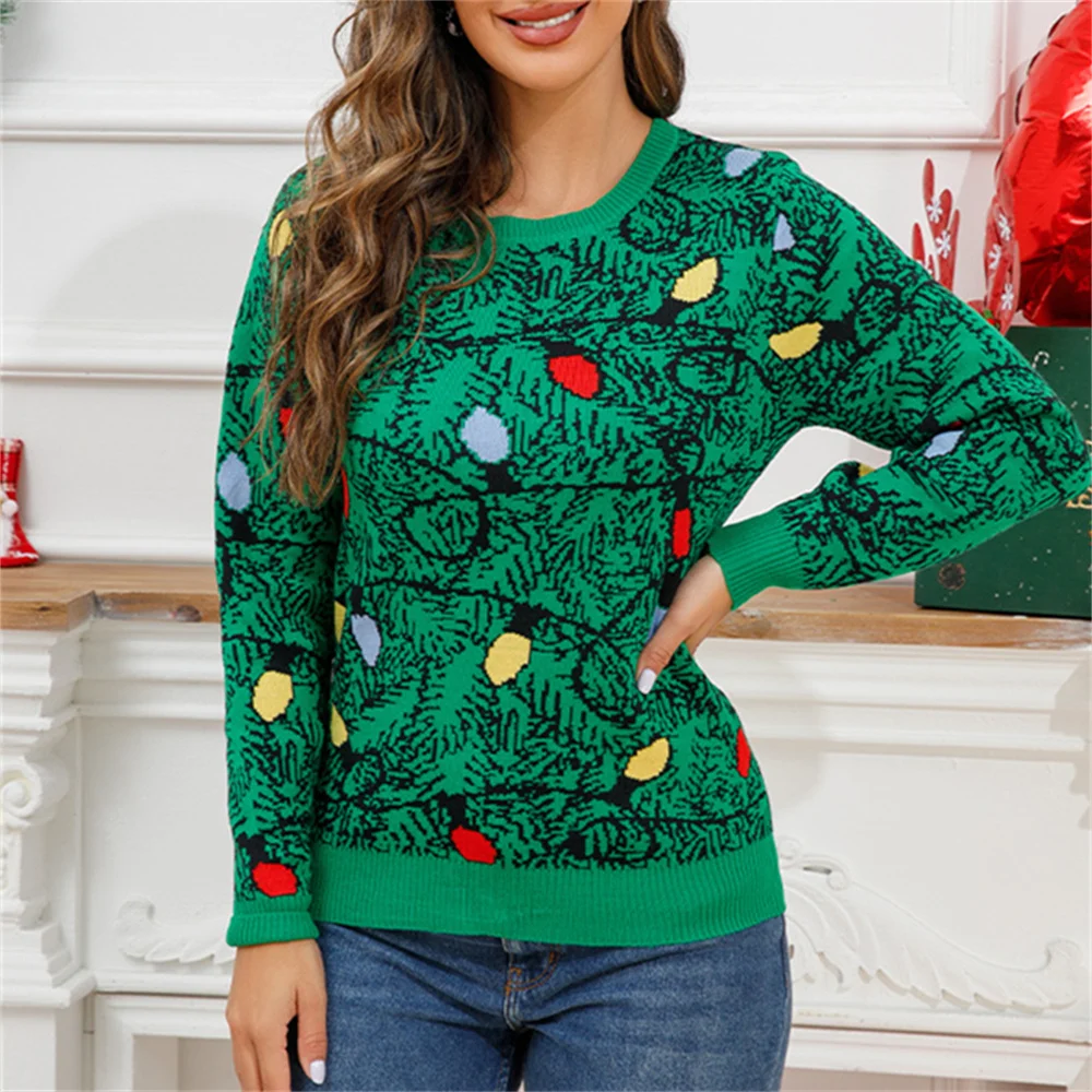 

Plus Size Christmas Sweater Jacquard Knitted Trend Design Long Sleeve Pullovers Women Top Knitwear Jerseys Jumper Y2K Pull Femme