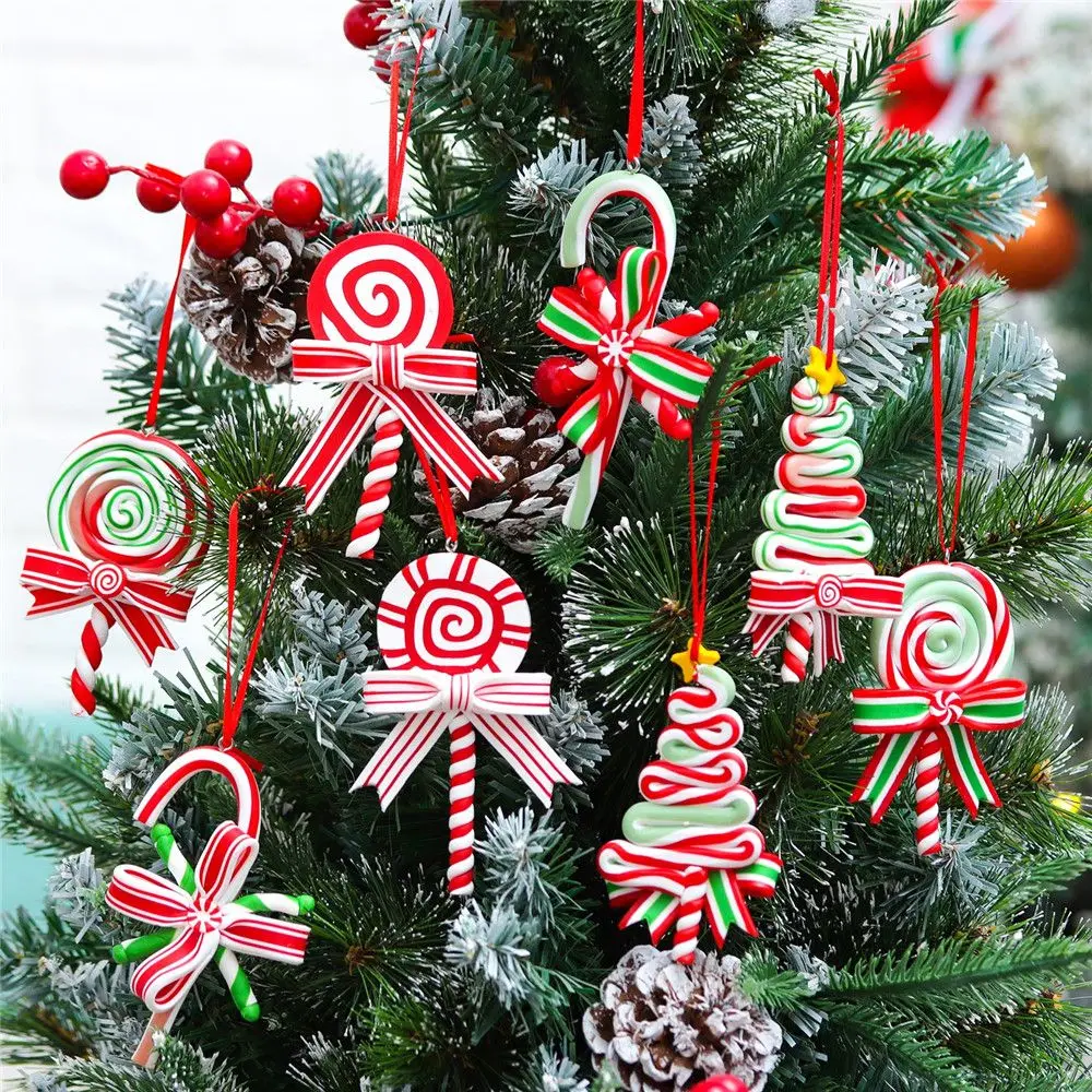 1Pc Christmas Candy Ornaments Lollipop Ornament Xmas Decor Candy Cane Hanging Decorations Fake Canes Crafts christmas decorations