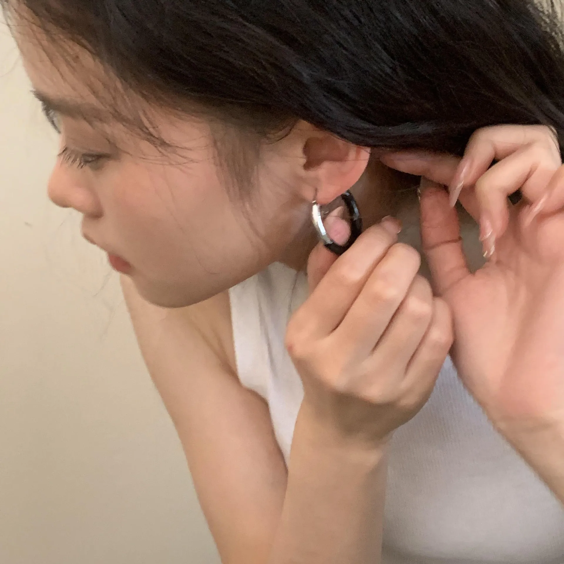 Brass Chunky Black Enamel Hoop Earrings Women Jewelry Punk Party T Show Gown Runway Korean Japan INS