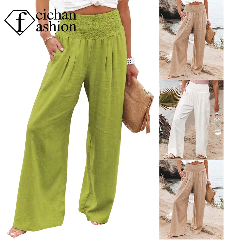 2023 Europe and the United States spring and summer leisure wide leg cotton hemp burst loose pants women