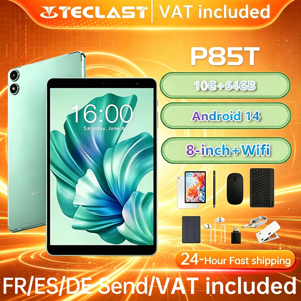 Tablette Teclast P85T 2026 Allwinner A523 8 cœurs 1,8 GHz 10 Go (4 Go + 6 Go) de RAM 64 Go de ROM 8 pouces 800×1280 IPS WIFI5 4G 5000 mAh Type-C 1