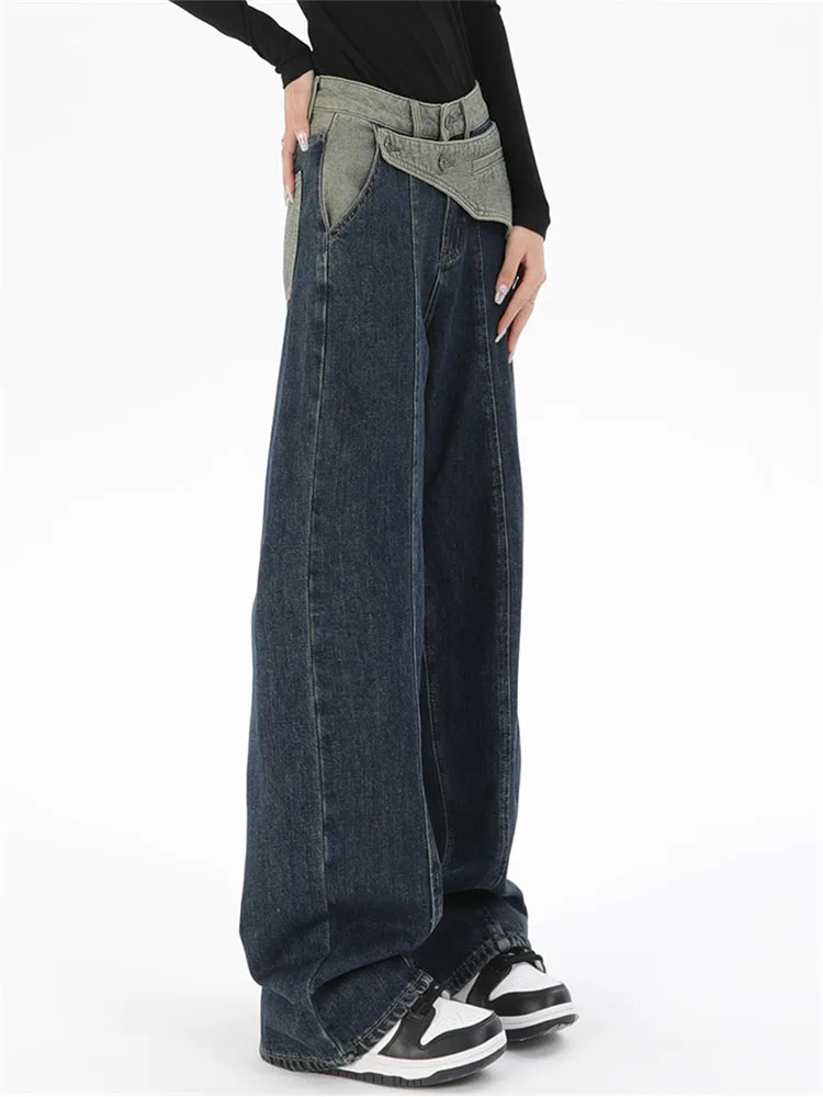 

Women's Jeans Casual Fashion Patchwork Contrast Color Harajuku Aesthetic Pants Jeans For women High Waisted Wide Leg Denim Pants