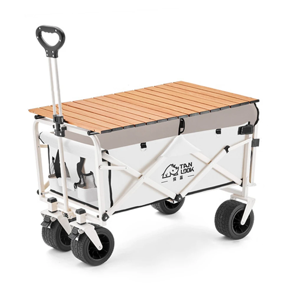 

Outdoor Camping Cart Camping Portable Trailer Outdoor Folding Trolley with Table Plate