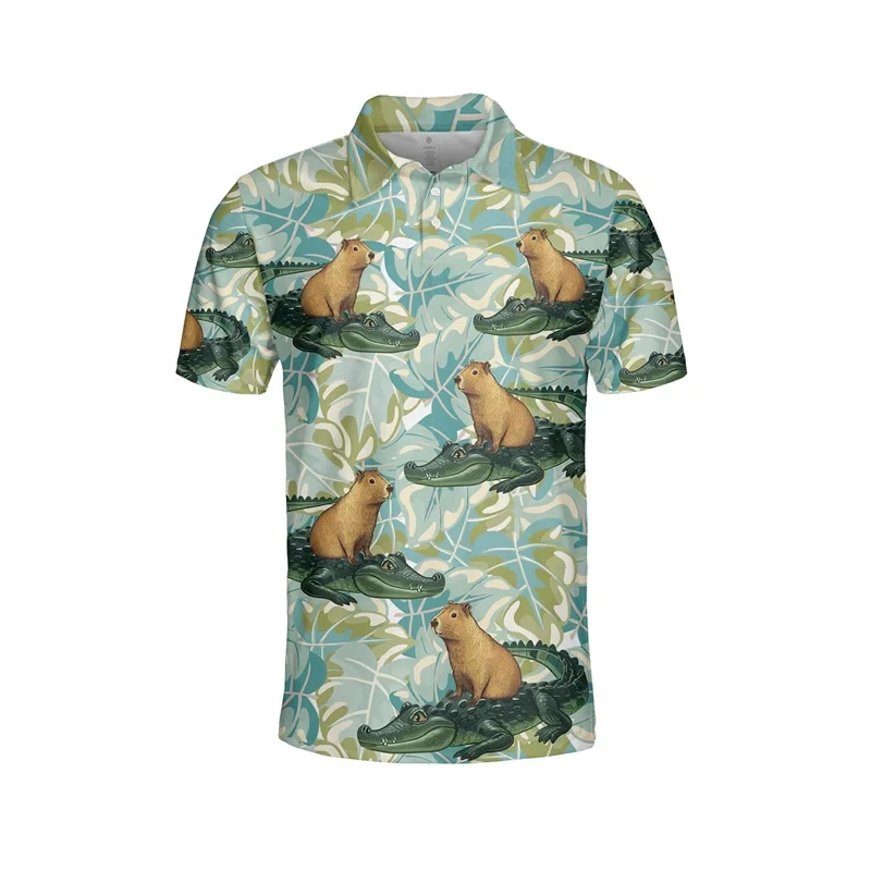 Funny 3d Print Capybara Polo Shirt Men Clothing Summer Casual Short Sleeve T-shirt Oversized Street Tennis Shirts Tops Button
