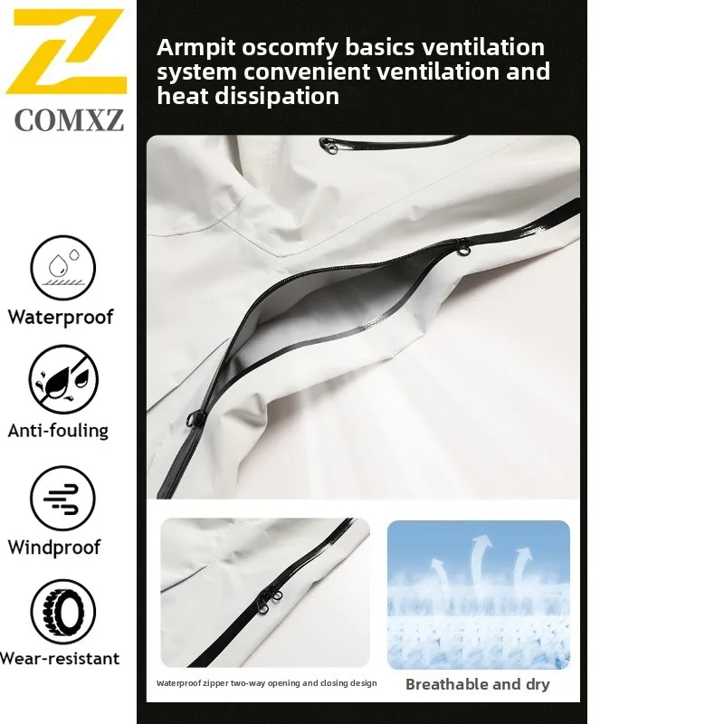 COMXZ Men Outdoor Softshell Windbreaker Waterproof Windproof Hiking Climbing Coat Stretch Breathable Mountain Style Hood Jacket