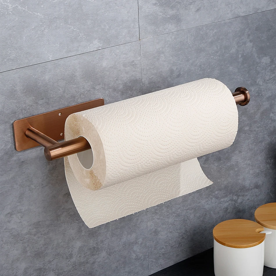 Rose Gold Toilet Paper Holder Adhesive 304 Stainless Steel Bathroom Kitchen Paper Towel Roll Rack Long Tissue Hanging Black paper towel holder toilet paper holder toilet paper rack toilet roll holder paper towel rack tissue holder