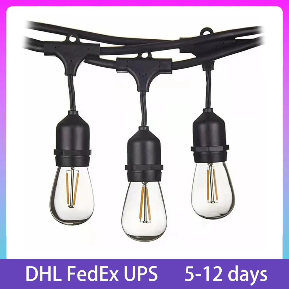 IP65 15M LED S14 문자열 조명 방수 E27 따뜻한 LED 레트로 에디슨 필 라 멘 트 전구 야외 거리 정원 파티오 휴일 조명