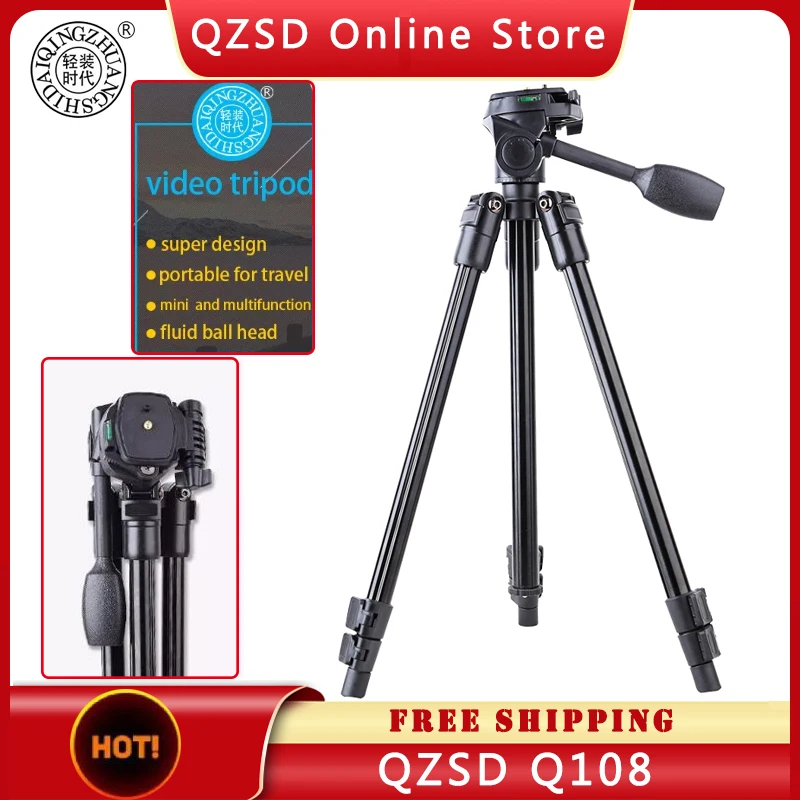Q108 Lightweight Camera Tripod Stand Stative Tripod Portable Aluminum Travel Camera Tripod Mount Adapter Professional Panhead
