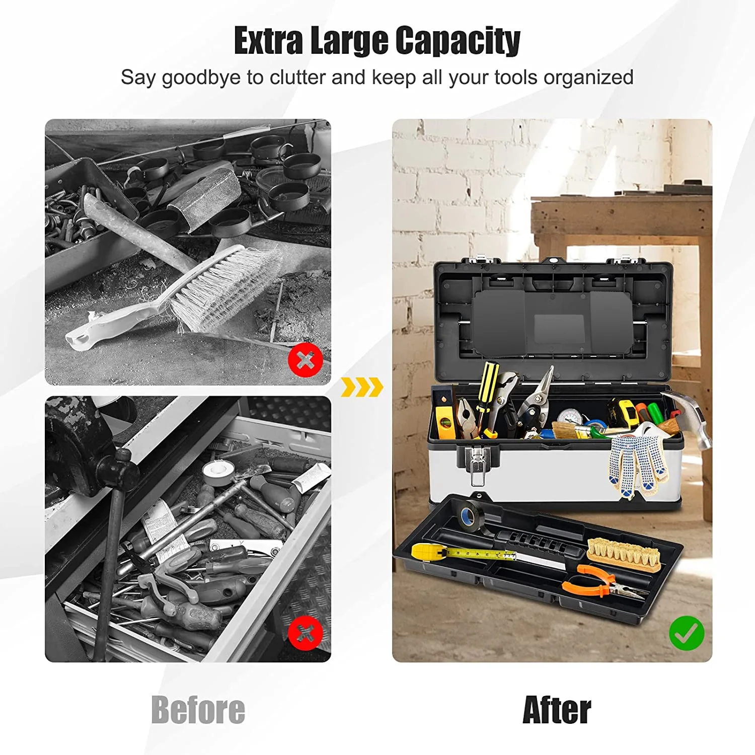Stainless Steel 2-Layer Tool Storage Box Empty Large Tool Case Hardware Suitcase Organizer