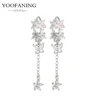 YUXINTOME 1 PC 925 en argent Sterling aiguille d'oreille coloré Zircon chaîne gland boucles d'oreilles pour les femmes deux trous boucle d'oreille bijoux A45