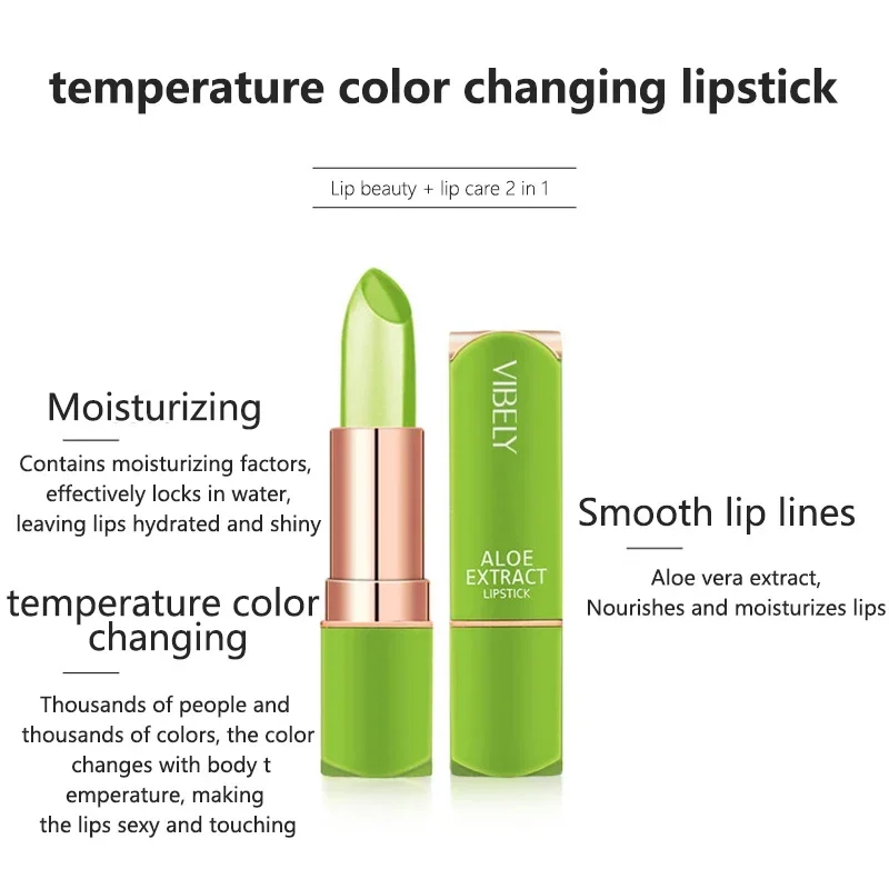Feuchtigkeitsspendender Lippenstift mit Aloe Vera für den Frühling, langanhaltender pflegender Lippenbalsam, temperaturverändernder Farb-Lipgloss, Lippen-Make-up-Kosmetik_voghion.com