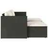5 Piece Patio Sofa Set with Cushions Black Poly Rattan Acacia,PE Rattan, Powder-coated Steel, Garden Sofa Set 6
