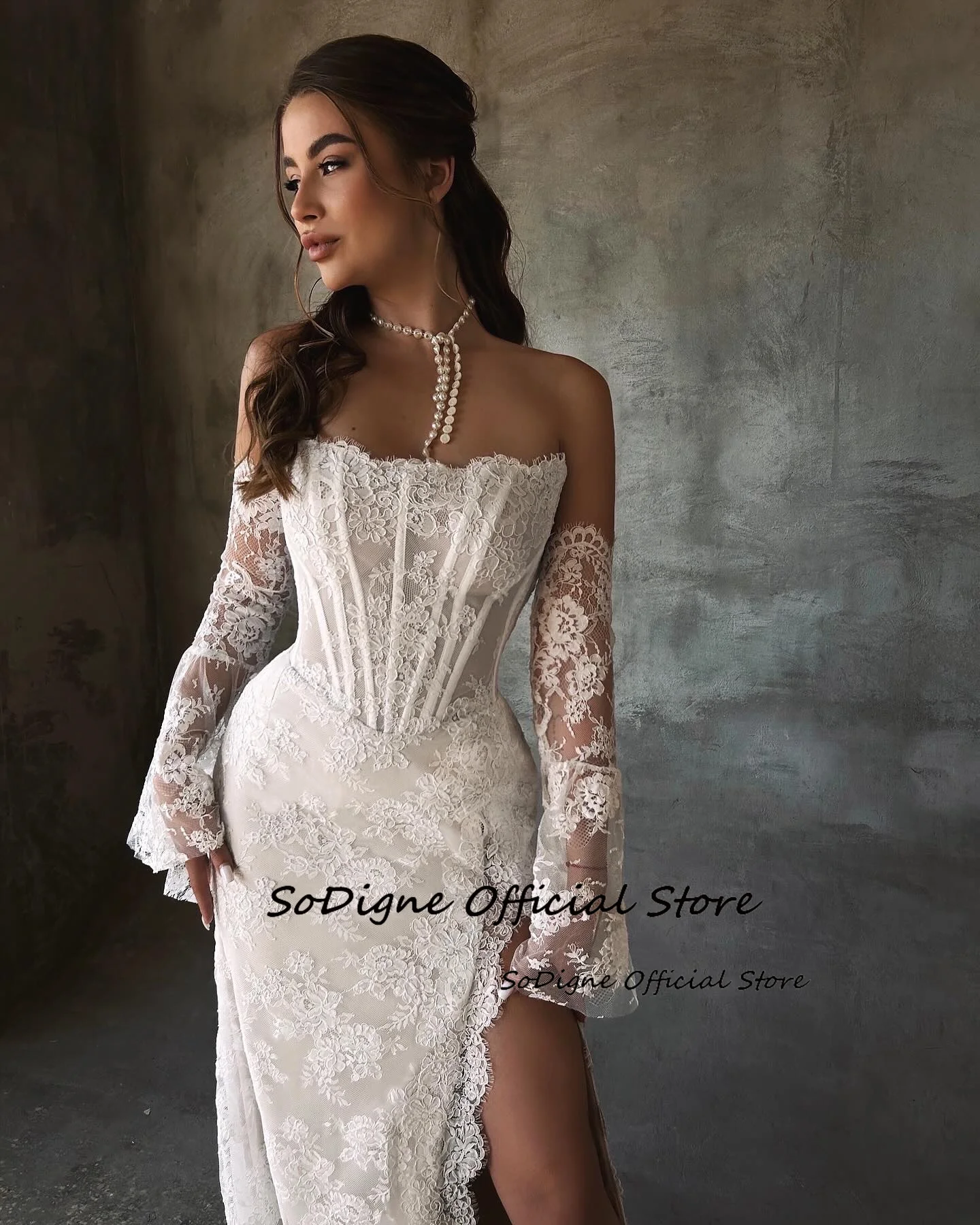 SoDigne Mermaid Lace Wedding Dresses Strapless Detachable Sleeves Bridal Dress Split Wedding Gown Robe De Mairee Customized 17 S8b468ab3d9ec4f7cbc0c1983d9a4b695e