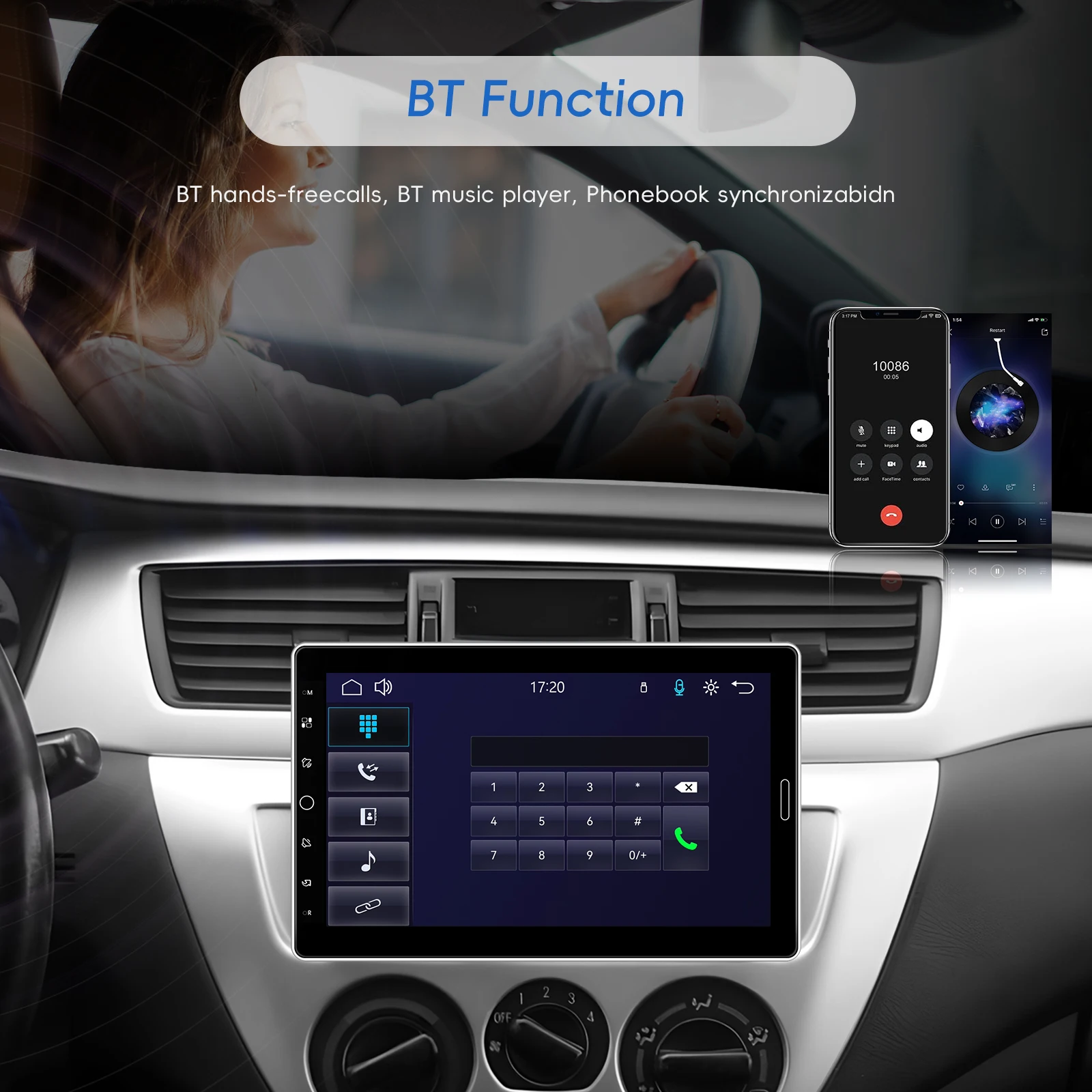 Podofo 10,1 "estéreo para coche pantalla giratoria solo Din Radio para coche soporte inalámbrico Carplay Android Auto FM/AM/RDS radio 4